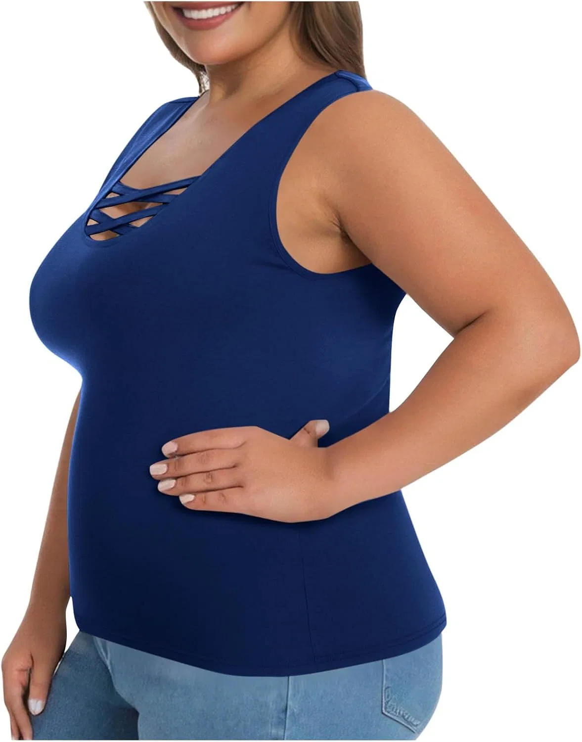 Топ-майка женская с встроенным бюстгальтером, Plus Size, Blue — фото 3