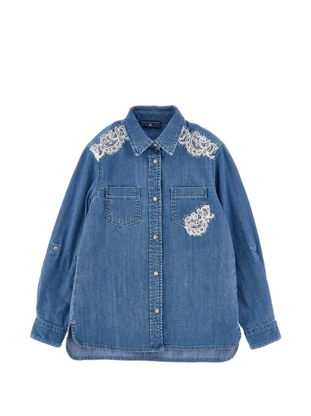 Рубашка с кружевной отделкой Ermanno Scervino Junior, синий