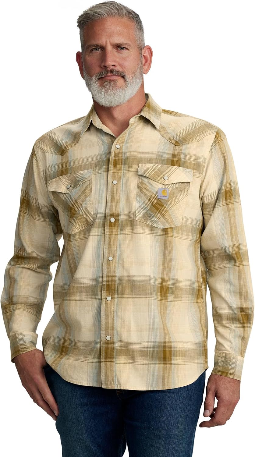 

Carhartt мужская рубашка Montana Rugged Flex, свободный крой, легкая, с длинным рукавом, на пуговицах, в клетку, Chalk