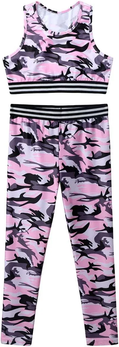 Спортивный костюм для девочек ACSUSS, топ на бретелях и леггинсы, Pink — фото 3