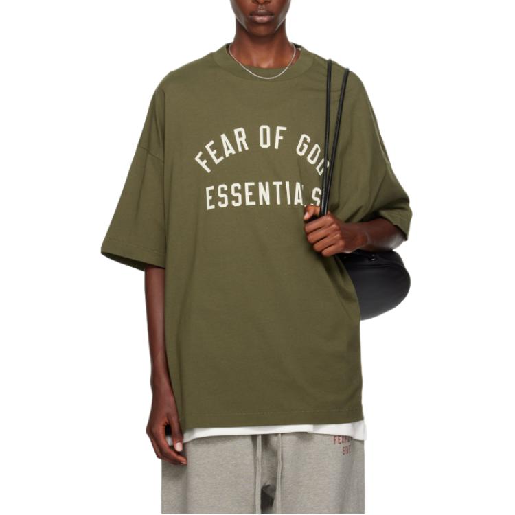 Футболка Fear of God Essentials Jersey Crewneck Tee 'Military', оливкого-зеленый — фото 3