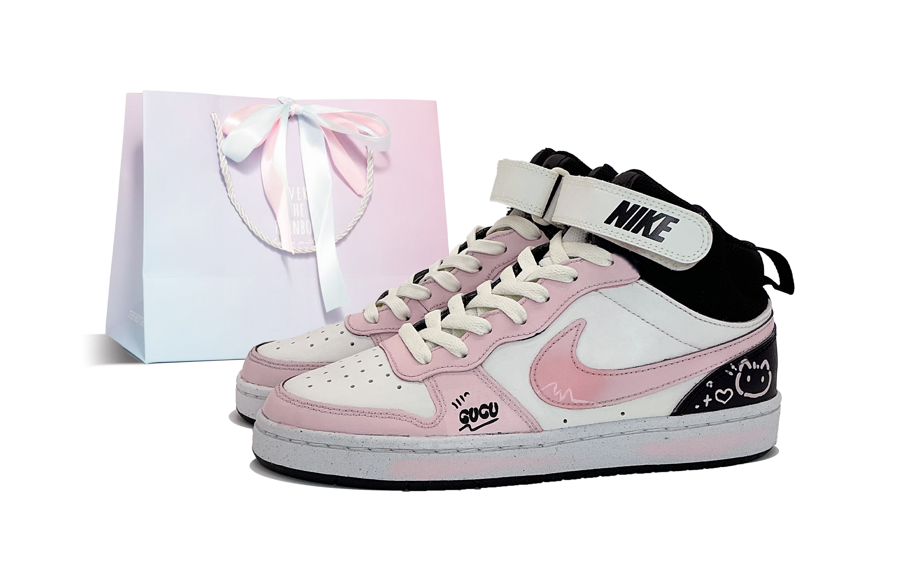 Court Borough 2 Sweet Lucky Cat Mid top Kids' Skateboarding Shoes Unisex Nike, розовый — фото 3