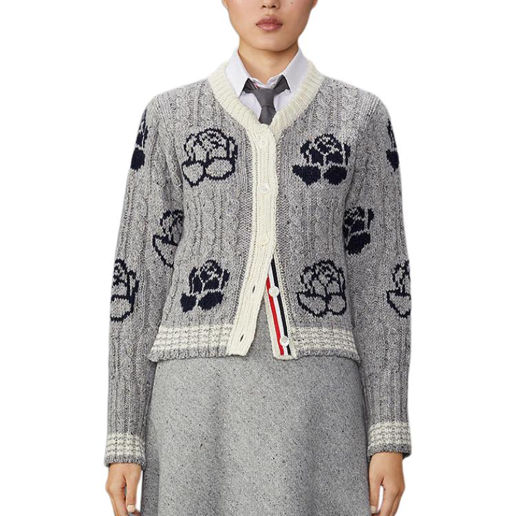 

Донегольский кабельный укороченный кардиган с круглым вырезом THOM BROWNE, светло-серый