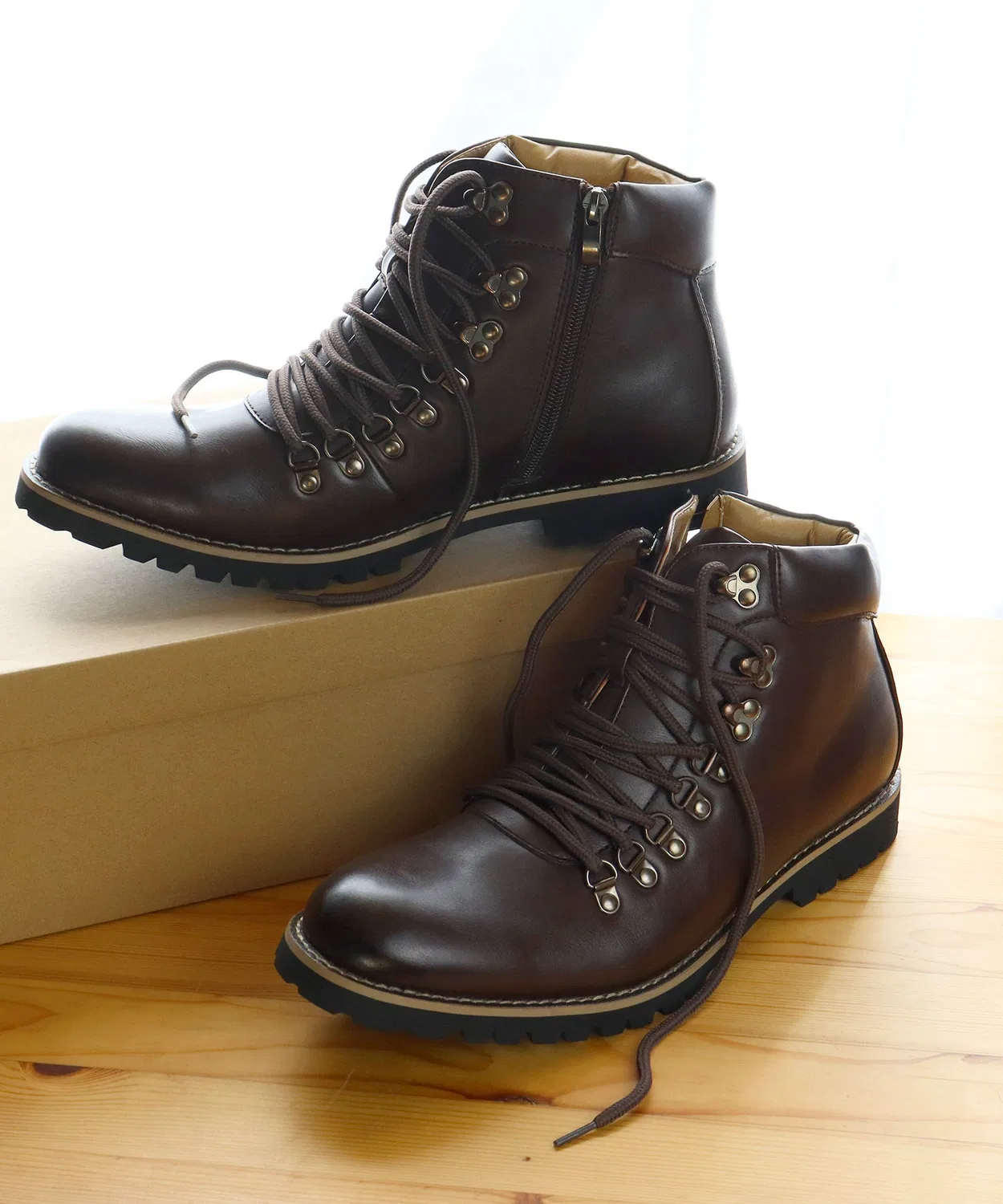 Ботинки горные Casual Mountain Boots бренд AAA+ на шнуровке с боковой молнией, цвет верблюжий — фото 3
