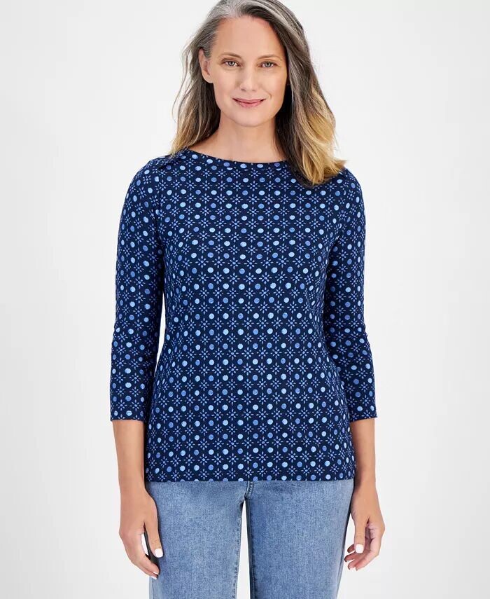 

Женский хлопковый топ Pima с вырезом лодочкой и рукавами 3/4 Style & Co, синий