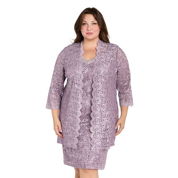 

Комплект из блестящего кружевного жакета и платья Plus size R&M Richards