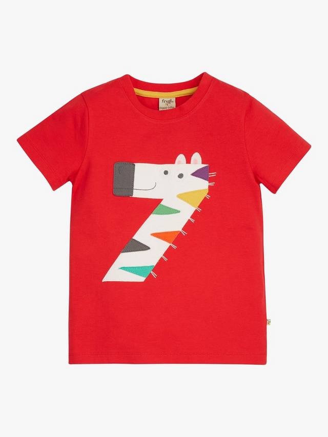 Детская футболка Magic Number 7 из органического хлопка с принтом зебры Frugi, True Red/Multi — фото 2