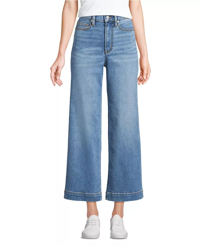 

Укороченные джинсы Petite Recover Denim с высокой талией и широкими штанинами Lands' End, синий
