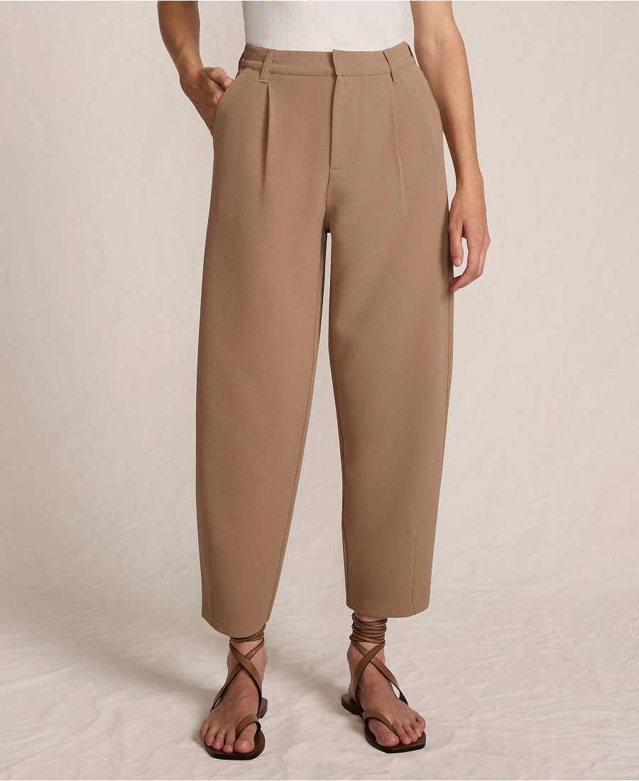 

Женские брюки из крепа с высокой посадкой, плиссировкой, широкими штанинами и длиной до щиколотки Lands' End, Honey beige