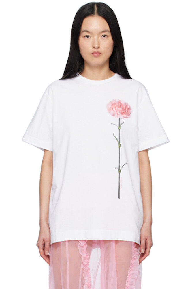 

Белая футболка с принтом гвоздики и короткими рукавами Simone Rocha