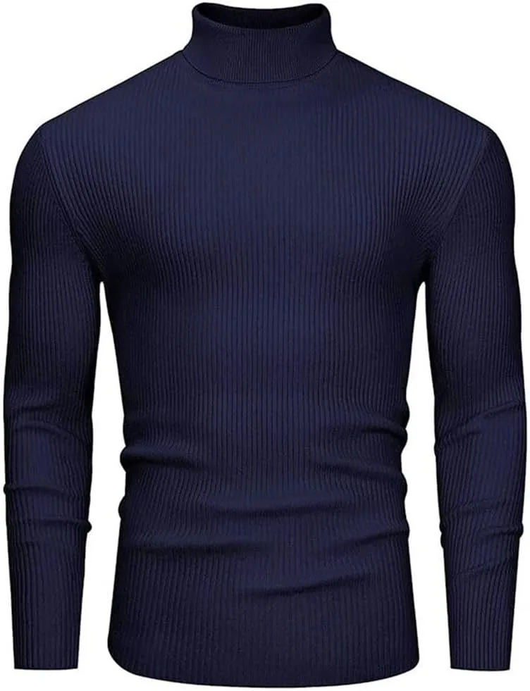 Мужской свитер Slim Fit с высоким воротником и полосатым узором — фото 4