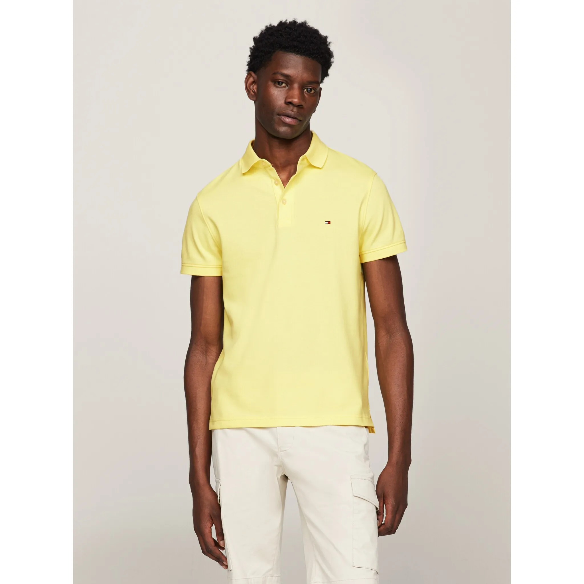 

Рубашка-поло Tommy Hilfiger "1985 SLIM POLO", фирменная вышивка, из хлопкового пике, желтый
