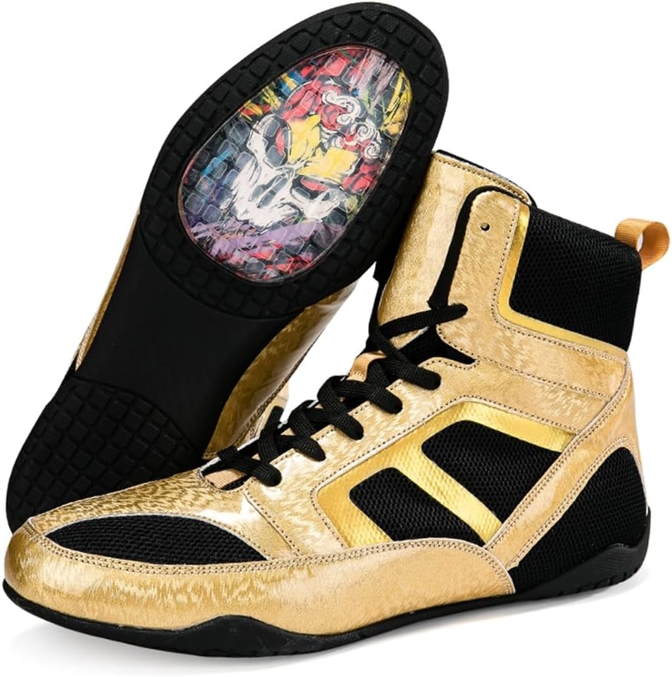 

Мужские борцовские и боксерские ботинки, высокие кроссовки для фитнеса, тренажерного зала, пауэрлифтинга, бодибилдинга, тренировок, нескользящие Hiuzylqx, золотой