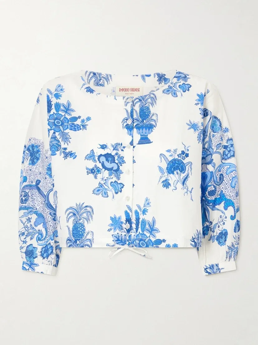 Блузка из хлопка с цветочным принтом New Jinny Chintz Emporio Sirenuse, белый