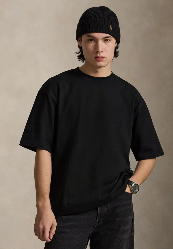 Футболка свободного кроя из замшевого трикотажа, базовая футболка Polo Ralph Lauren, Black