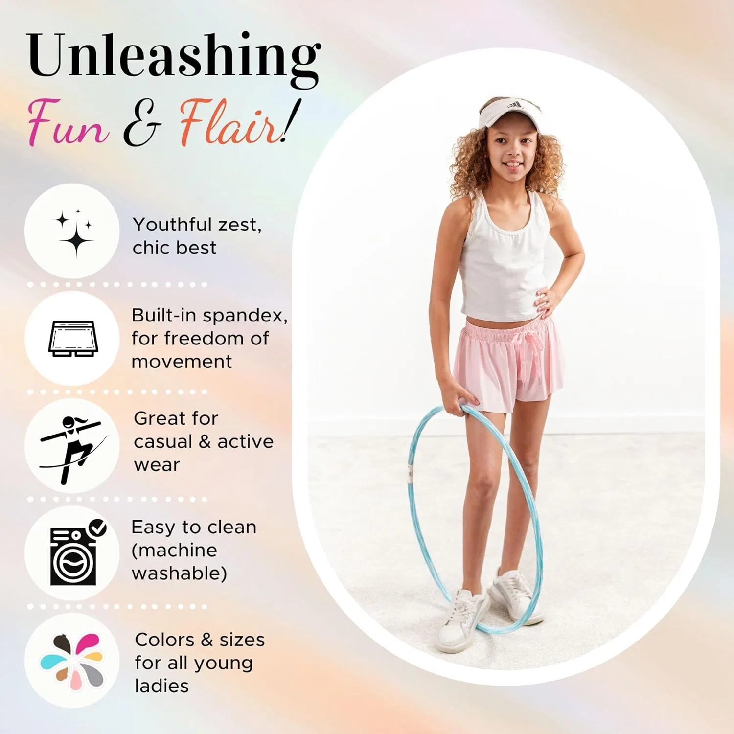 Шорты Dancina Girls Ombre Butterfly Shorts - струящиеся спортивные шорты-юбка 2-в-1 в стиле преппи с внутренними карманами и подкладкой для детей от 2 до 16 лет, Ombre Galaxy — фото 2