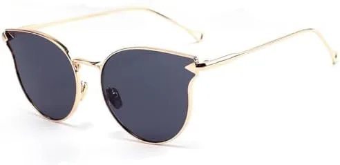 

Круглые солнцезащитные очки 2026, розовое золото, зеркальные солнцезащитные очки, очки «кошачий глаз», пляжная мода, хипстерский стиль MTZJH, Yd14 Gold Gray