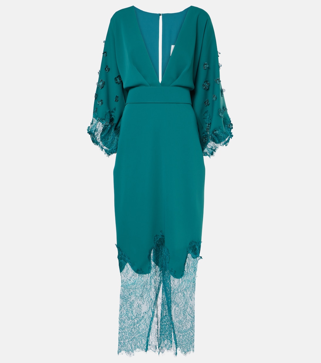 

Платье миди с драпировкой и кружевной отделкой Costarellos, Teal