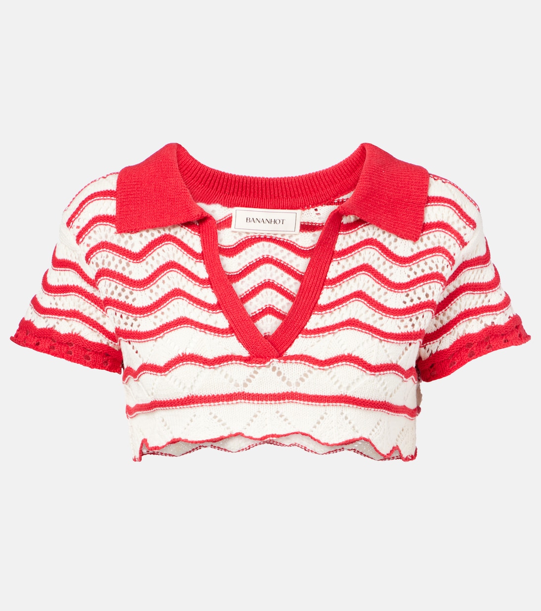 

Короткий топ из хлопковой смеси с кружевом Coco Bananhot, Red Cream Stripe