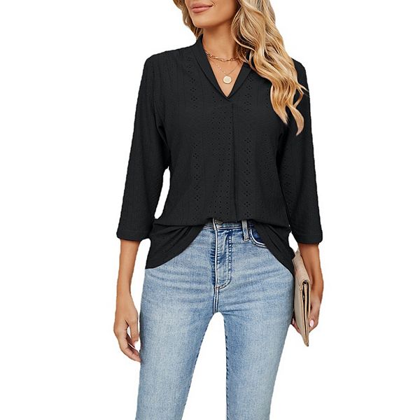 

Женская блуза с v-образным вырезом, цветочным жаккардом и кружевной отделкой Elitespirit, Black