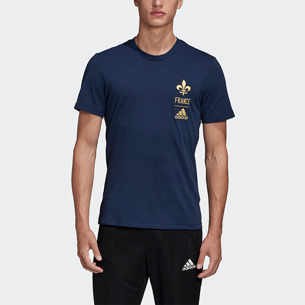 Футболка fra ci tee soccer/football sports embroidered logo printing knit short sleeve navy blue Adidas, синий — фото 3