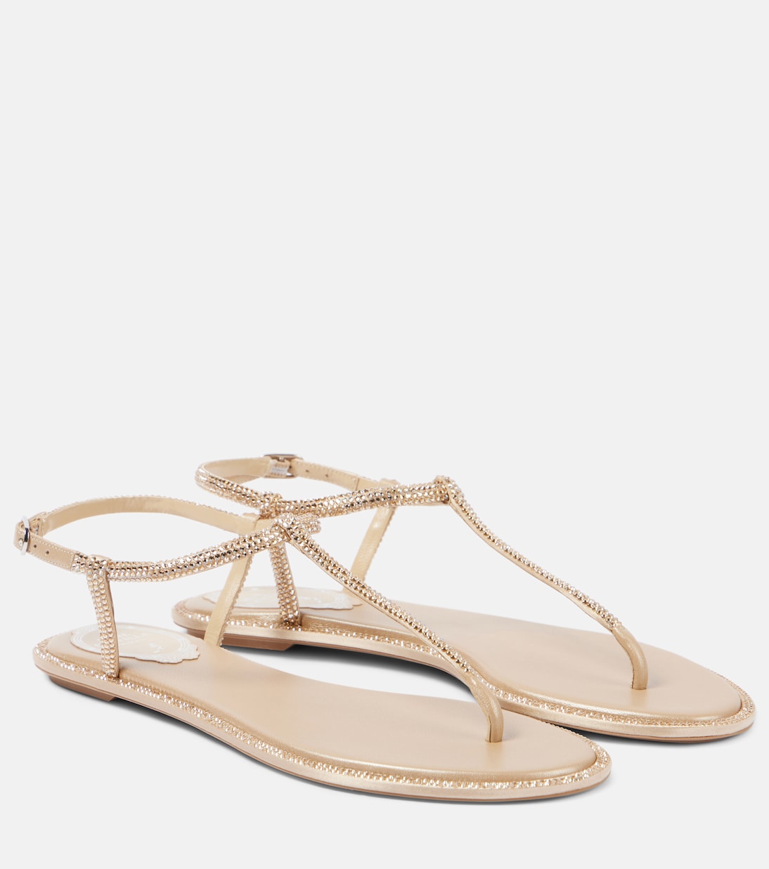 Сандалии-танга из сатина и кожи Diana Rene Caovilla, Beige Satin/ G.Shadow Strass