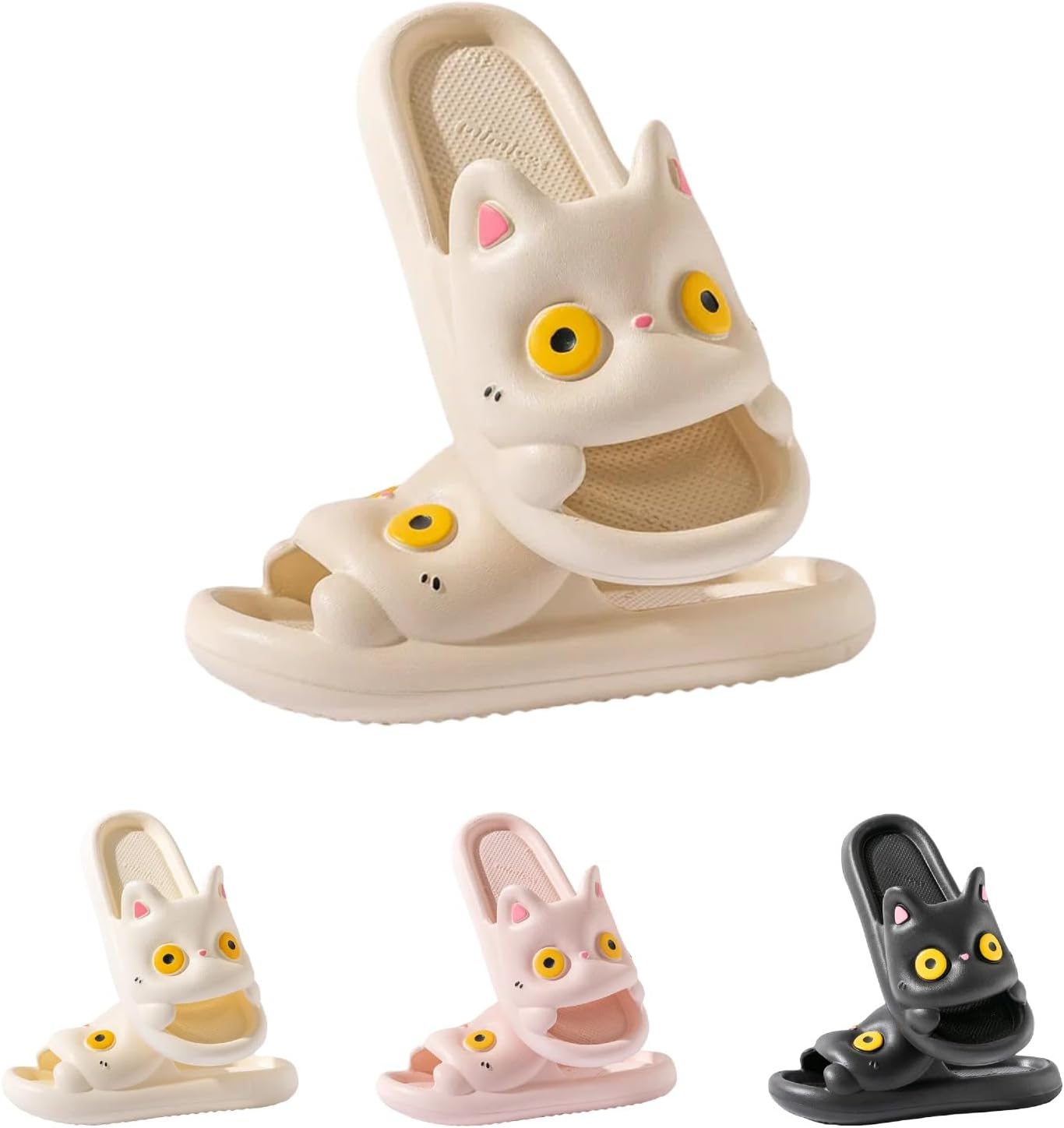 

Тапочки с котиком, мягкая подошва как облако, для ванной комнаты, для улицы и дома, милые кошачьи шлепанцы, кавайный преппи-стиль для женщин, девушек и мужчин Longsilver, хаки