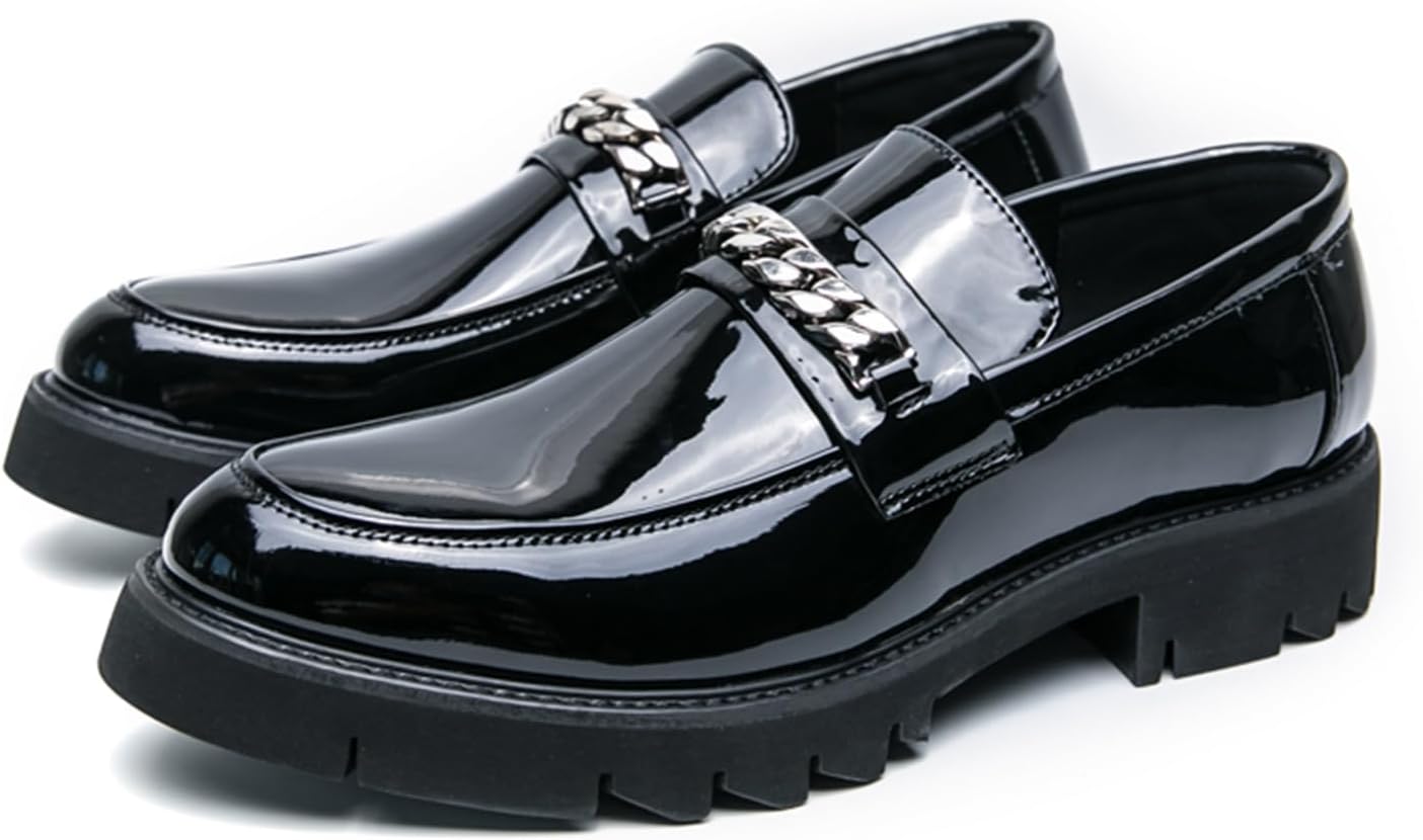 

Мужские лоферы на платформе из лакированной кожи с цепочкой, удобные, дышащие, с подошвой типа «lug», без шнурков, повседневные, классические, для деловых встреч и свиданий, с пенни-деталями Botrent, черный