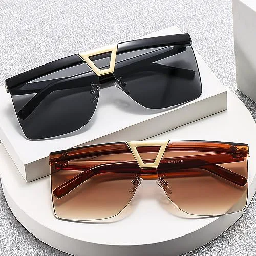 

Солнцезащитные очки с плоской верхней частью для женщин, большие солнцезащитные очки в полуободковой оправе, женские очки с градиентными линзами MTZJH, Green Tea