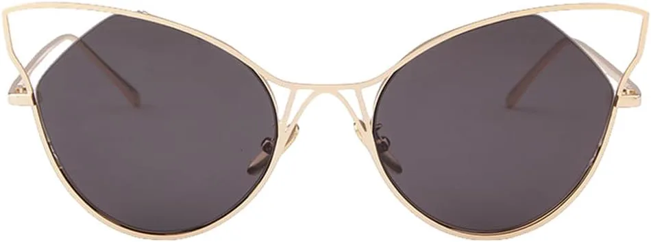 

Солнцезащитные очки LVTFCO Hollow Cat Eye для женщин, винтажные солнцезащитные очки в металлической оправе с зеркальными линзами, защита от УФ-излучения UV400, C6