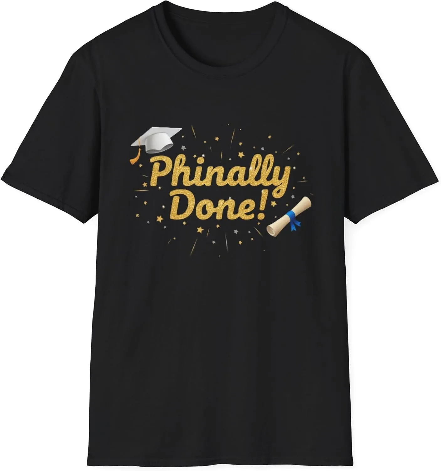 GENERIC Футболка "Phinally Done!" с юмором для выпускника, подарок на защиту диссертации, день рождения или празднование получения степени PhD