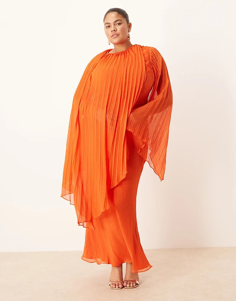 

Платье макси ASOS DESIGN Curve с увеличенными складками на рукавах и косой талией оранжевого цвета Asos Curve