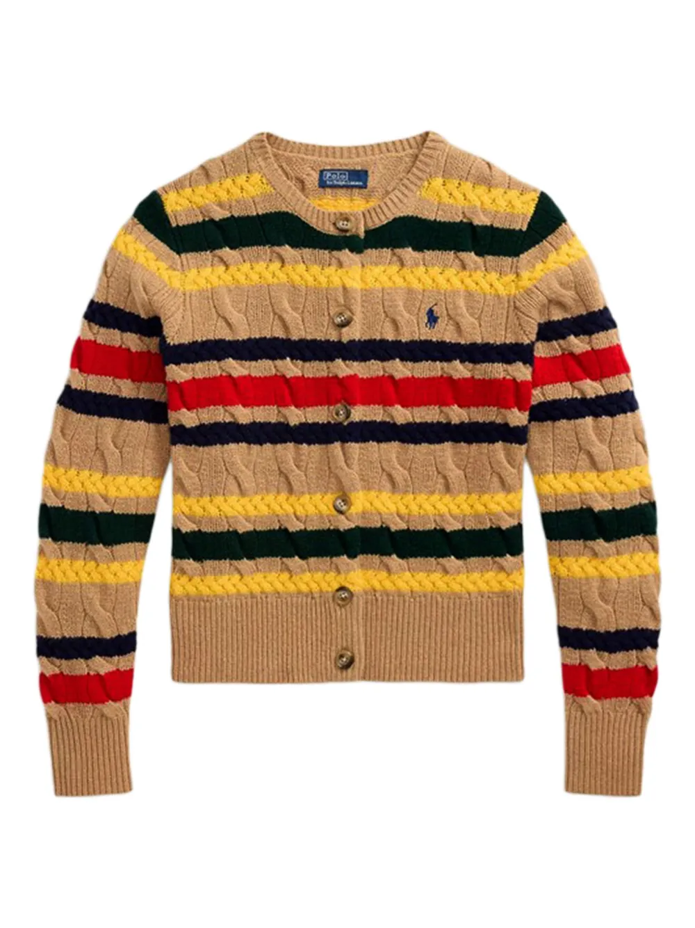 

Кардиган с полосатым узором, связанный косами POLO RALPH LAUREN, коричневый