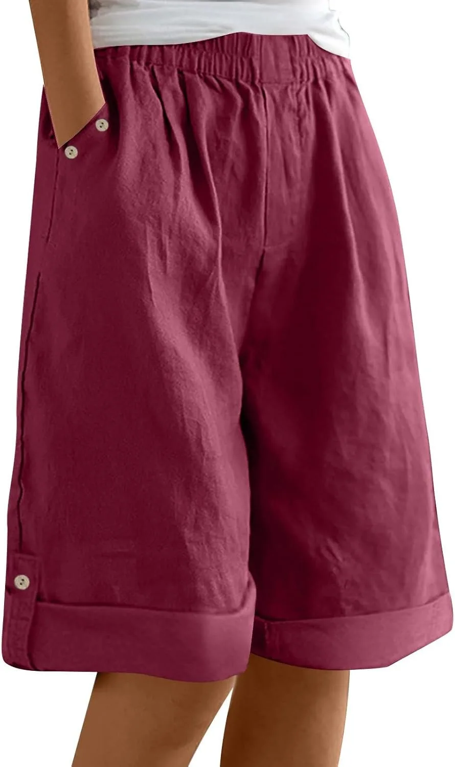 

Бермуды для женщин летние модные plus size knee length casual beach linen с карманами