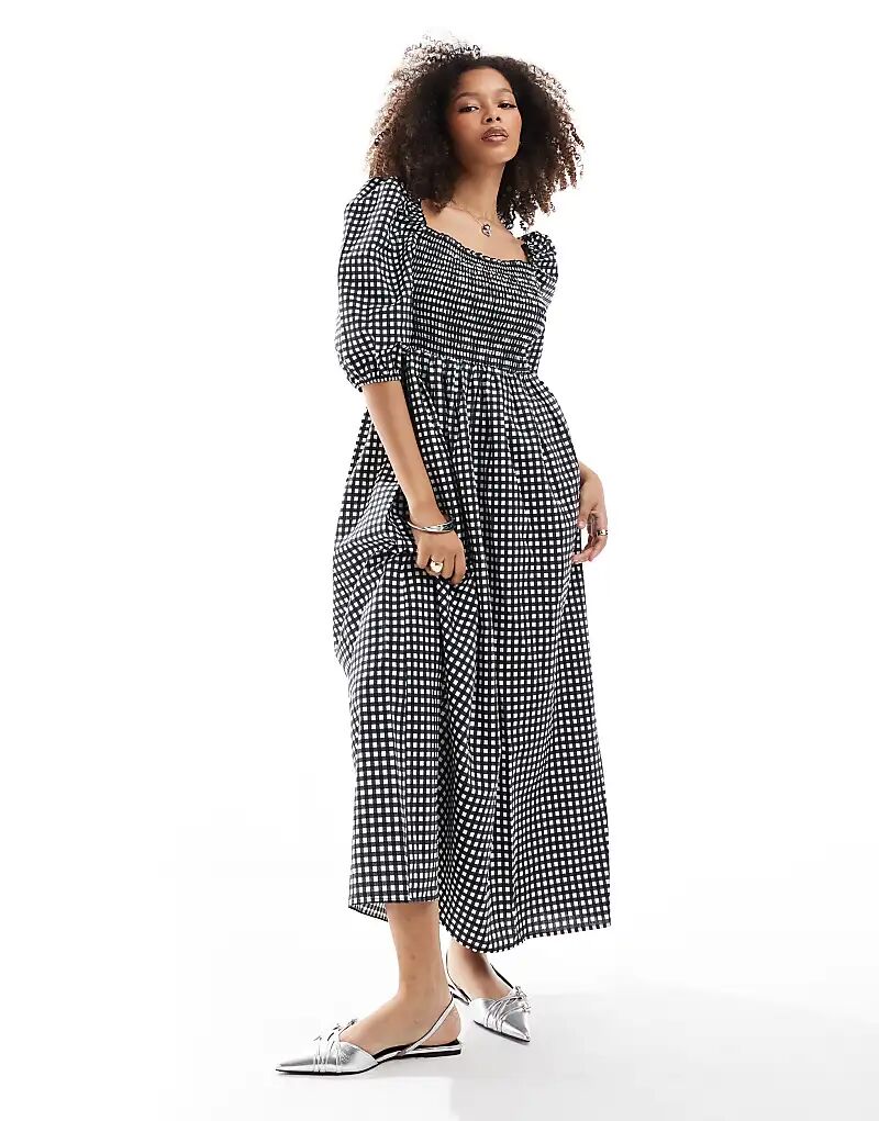 

Макси-платье с рукавами-фонариками в черную клетку ASOS DESIGN