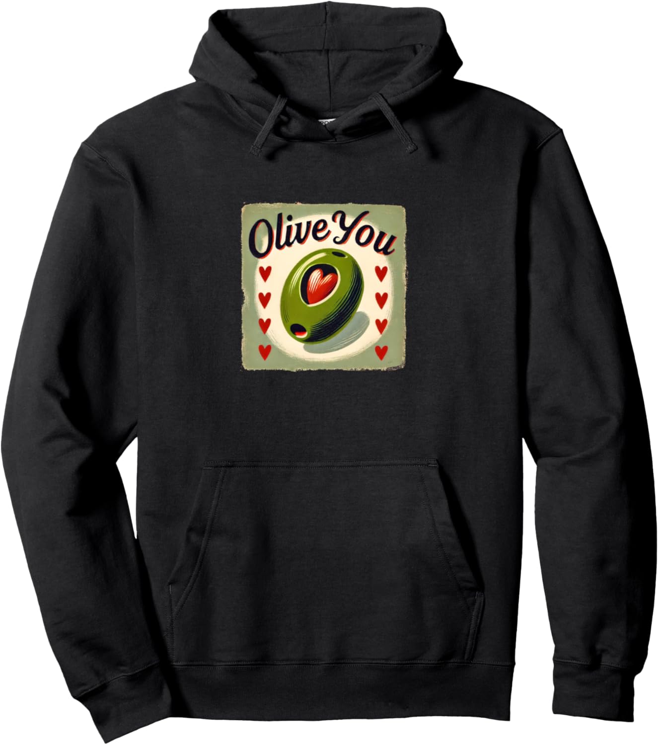 

Худи с юмористической иллюстрацией Olive You ко Дню святого Валентина Valentines Lovers Snugg, черный