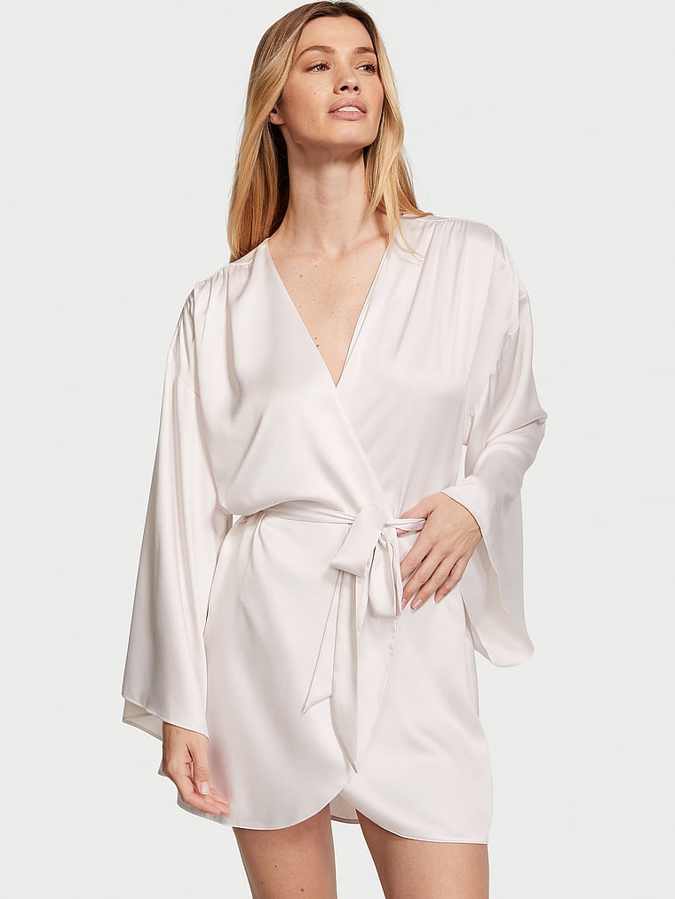 Короткий атласный халат с декором для невесты Victoria'S Secret, coconut white — фото 2