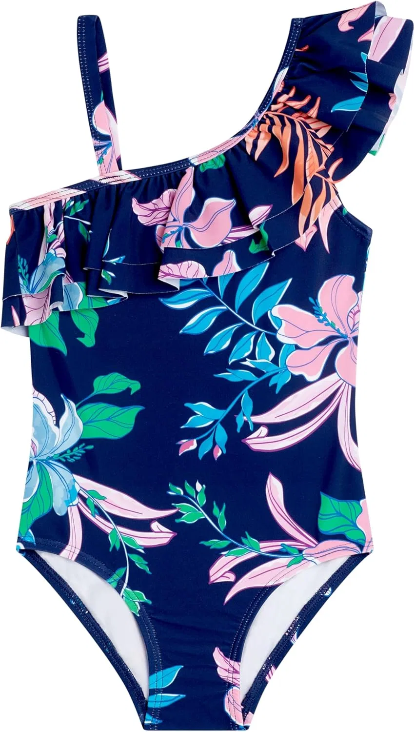 Купальник Kanu Surf Girls Morgan с цветочным принтом и оборками, на одно плечо, цельный, Spring Navy