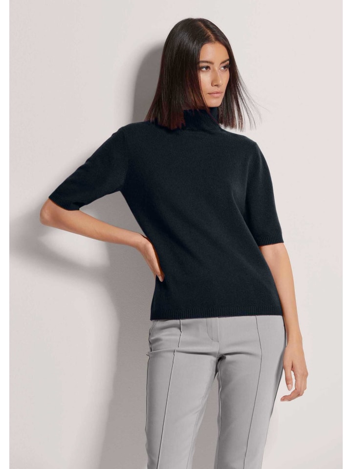 

MADELEINE Роскошный вязаный свитер с высоким воротником темно-синего цвета