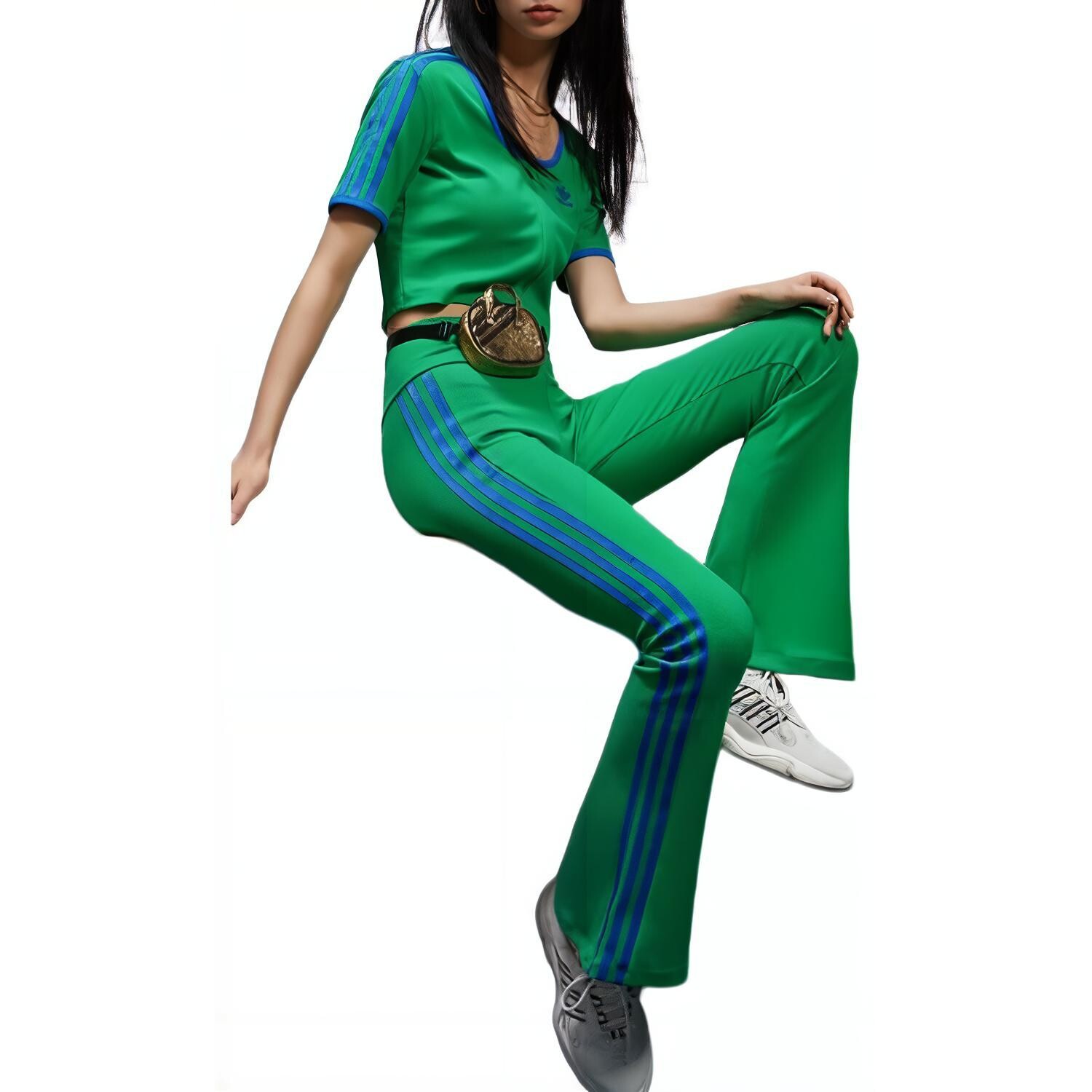 Топ с короткими рукавами и молнией в рубчик, зеленый Adidas Originals — фото 3