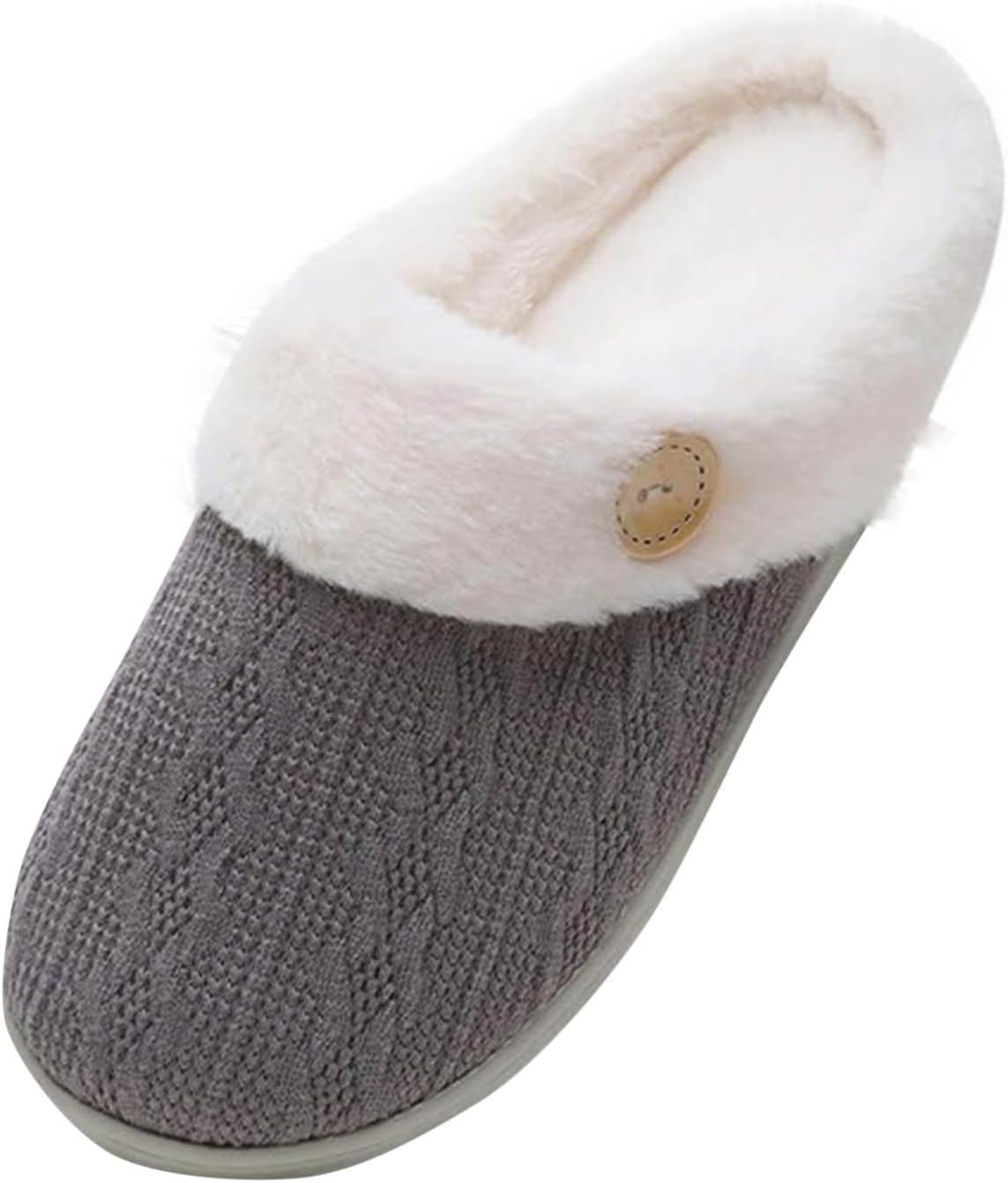 

Женские зимние тапочки с теплым мехом, домашние тапочки с мемори-пеной, мягкие пушистые тапочки, уютные вязаные удобные шлепанцы для дома и улицы Generic, серый