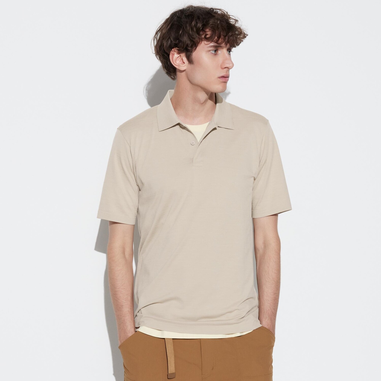 

Рубашка-поло UNIQLO Dry EX с коротким рукавом, бежевый