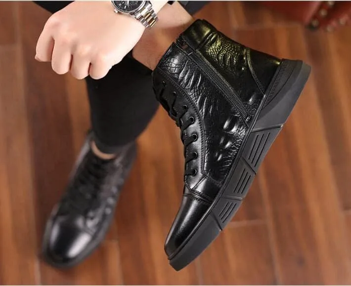 

CROSSBABY Мужские повседневные ботинки средней высоты из искусственной кожи с ручной прошивкой, невысокие, с нескользящей подошвой, шнуровкой и принтом, черный