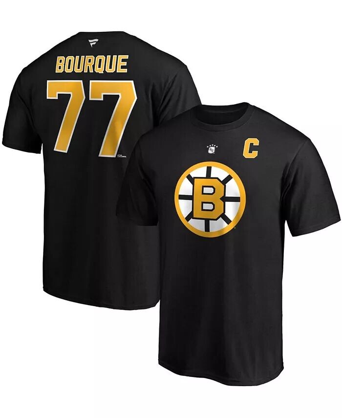

Мужская черная мужская футболка Ray Bourque Boston Bruins Authentic Stack с именем и номером игрока в отставке Fanatics