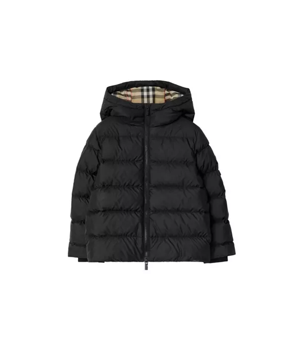 

Детская нейлоновая пуховая куртка с капюшоном - для малышей и для взрослых. Burberry, черный