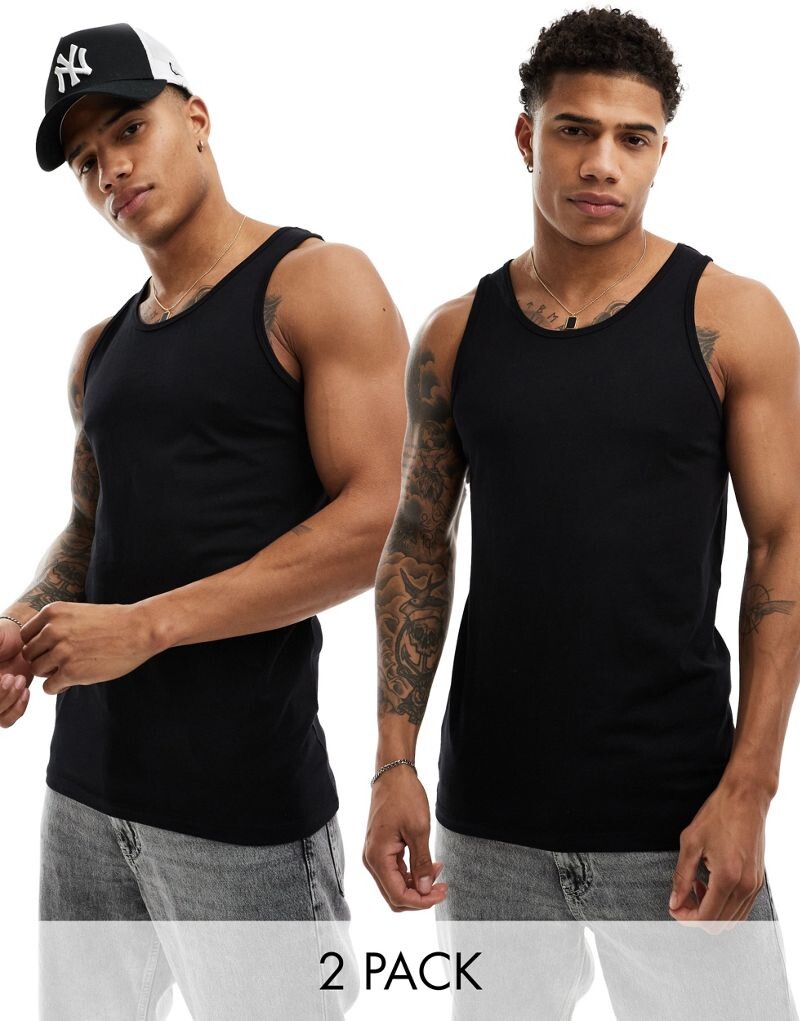 

Комплект из 2 черных футболок без рукавов Jack & Jones