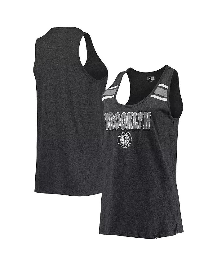

Женская черная майка Brooklyn Nets с овальным вырезом и открытой спиной Heather Black New Era
