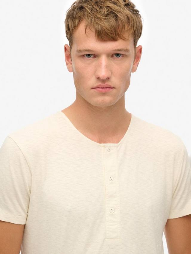 Хлопковая тонкая футболка с коротким рукавом в стиле grandad Superdry, Oyster Cream — фото 4