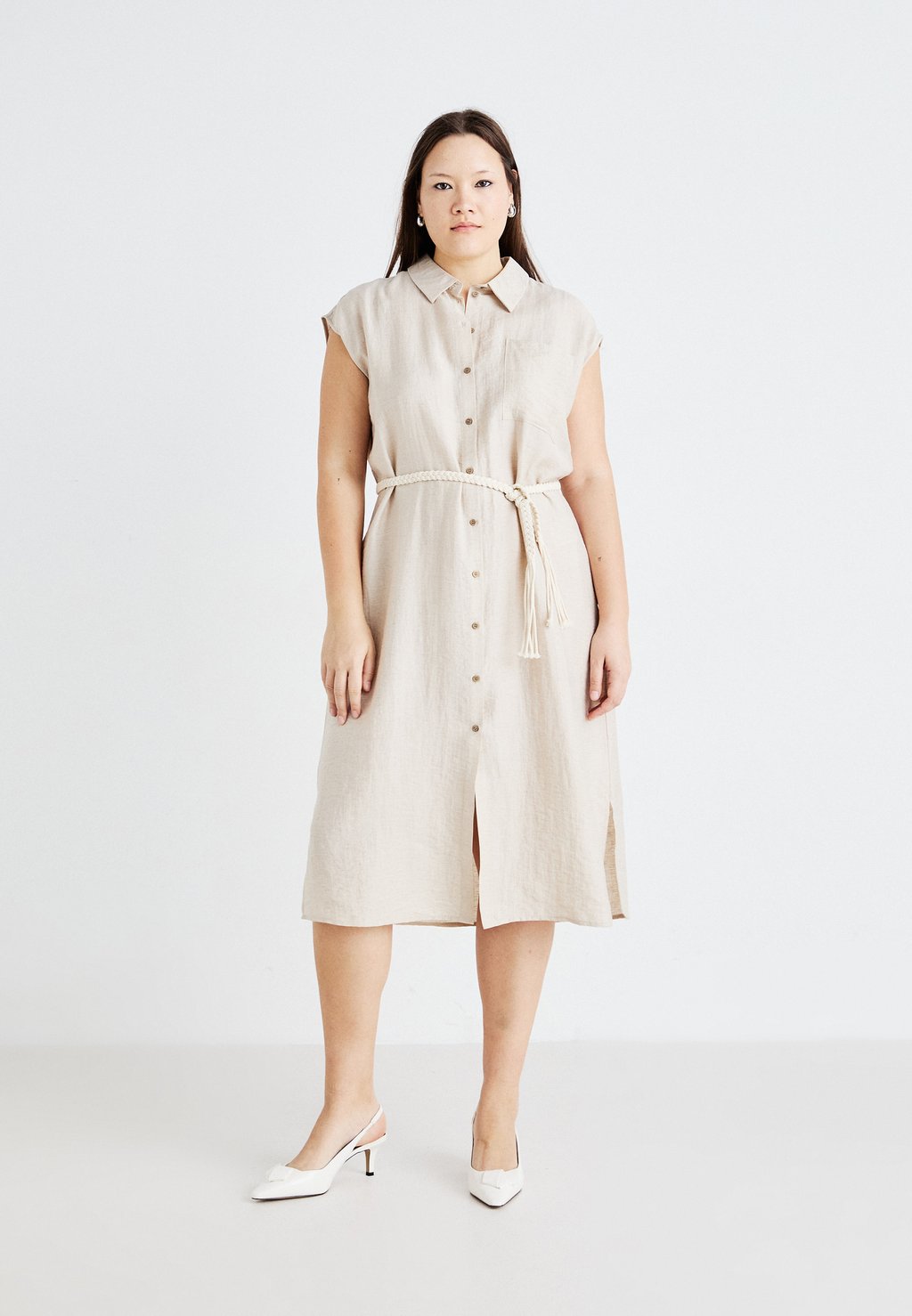 

Платье-рубашка VMCHEAVEN BELT CALF SHIRT DRESS Vero Moda Curve, бежевый