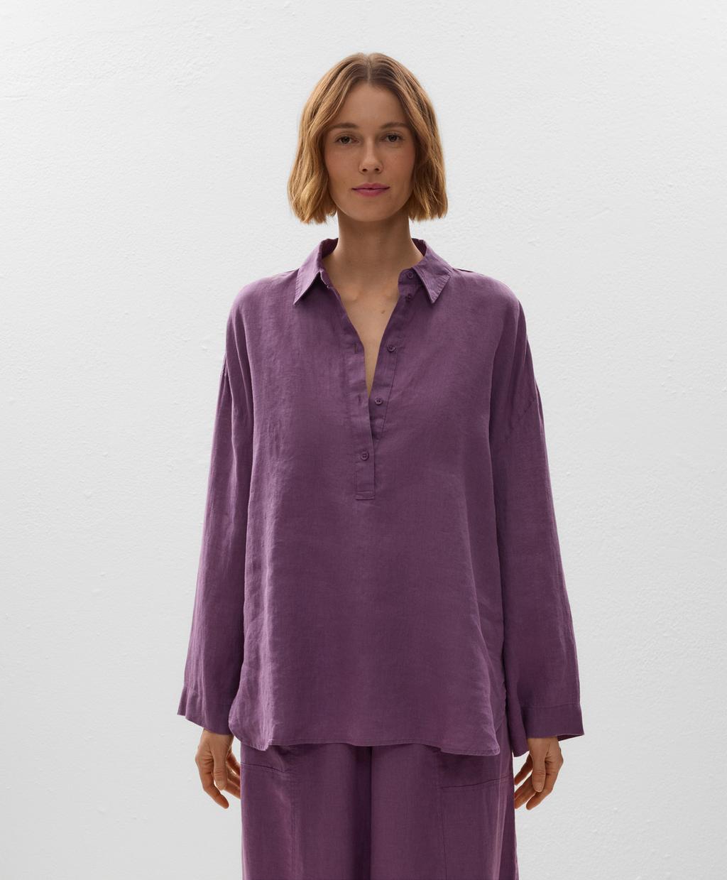 

Рубашка оверсайз из 100% льна Oysho, цвет Mid Deep Purple